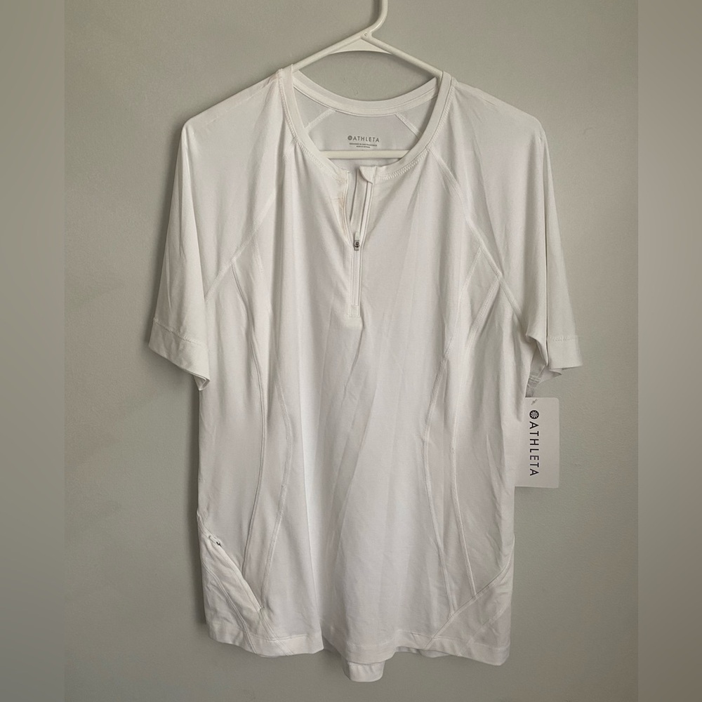 Women’s Size L Large Athleta Pacifica Illume Fitted Tee UPF Coverage Zip Pockets